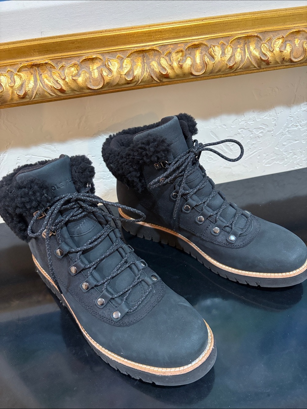 COLE HAAN Women's Boots-Black Fleece Lined with Sherpa Trim Size 10 Never worn